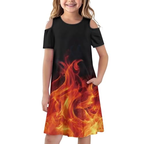 Girls Summer Dress Cold Shoulder Flowy Dress with Pocket Cute Clothes for Kids