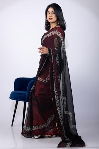 Image of MIRCHI FASHION Women Sari Georgette Chevron Printed | Modern Pattern Farewell and Festive Drape with Matching Blouse Piece
