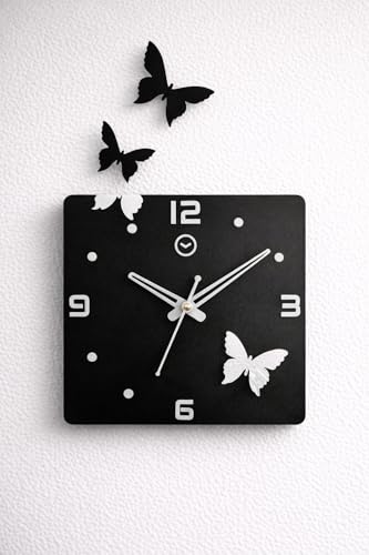 Image of cozyloom Butterfly Theme Square Acrylic Wall Clock | Modern 3D Decorative Wall Clock with Stylish Butterfly Design for Living Room, Bedroom, Office & Home Decor
