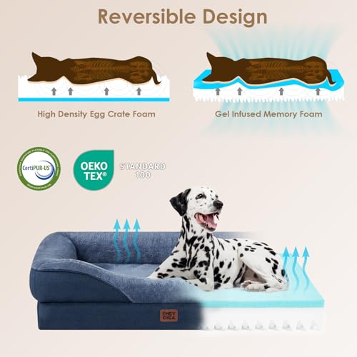 EHEYCIGA Orthopädisches Hundebett Mittelgroße Hunde, 91x68x17.5cm, Memory Foam Waschbar und Wasserdicht Hundekorb mit 4 Rändern, Hundesofa Hundecouch rutschfest, Marineblau