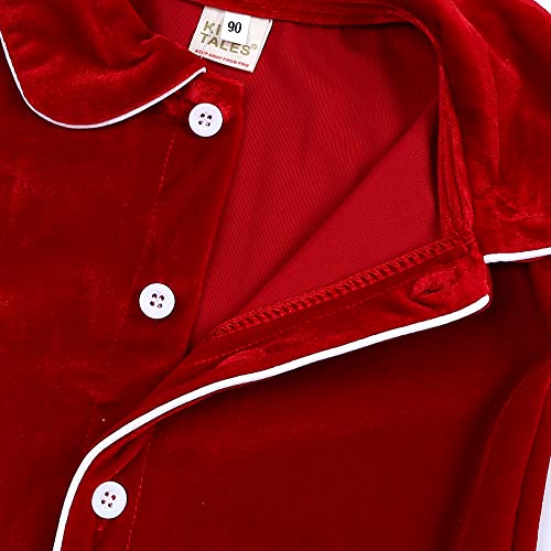 Kids Tales Boys Girls Velvet Pajama Sets Christmas Button Down Tops + Long Pants 2PCS Velour Long Sleeve Outfits4