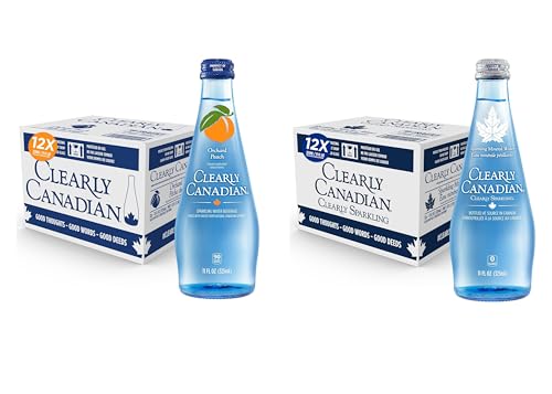 Image of Clearly Canadian Sparkling Flavored Water, 11 oz Glass Bottles - Variety of Refreshing Flavors, Premium Carbonated Beverage, Available in 12-Pack and 24-Pack Options (24 Pack, Sparkling /Peach)