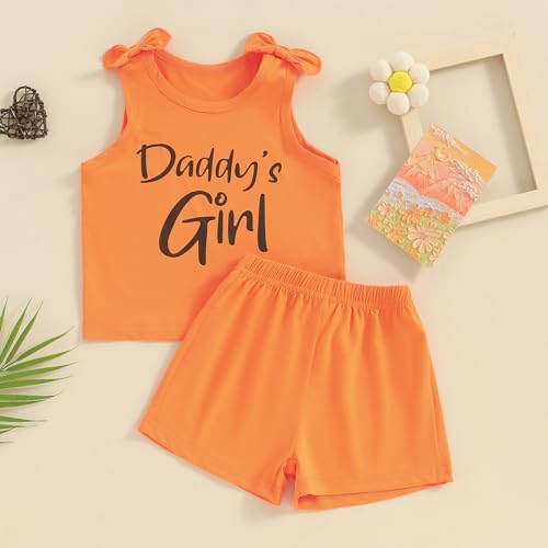 Image of Toddler Little Girl Clothes Summer Sleeveless Daddys Girl Letter Tank Tops Shorts Set 2Pcs Kids Casual Outfits
