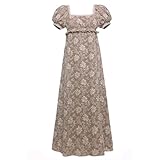 Vibsion Regency Dresses for Women Luxurious Pearl Puff Sleeve Empire Waist Victorian Dress Retro Party Gown M