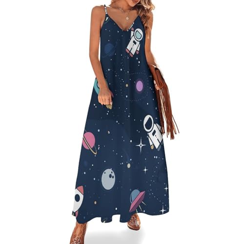 Robe longue fusée spatiale femme : robe maxi d'été sans manches pour plage et voyages