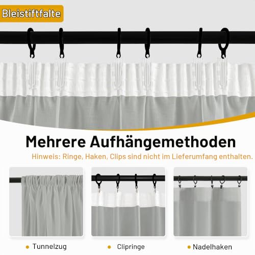 DWCN Stores Gardinen mit Kräuselband Transparent Vorhang Grau H260 x B140cm – Ansicht 4
