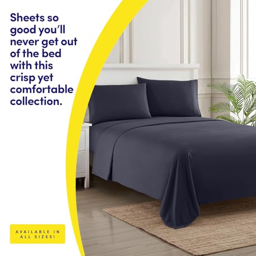 1500 Supreme Collection Twin Sheet Sets Navy Blue - 3 Piece Bed Sheets and Pillowcase Set for Twin Mattress - Extra Soft, Elastic Corner Straps, Deep Pocket Sheets, Twin Navy Blue by Sweet Home Collection - Image 2