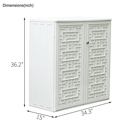Mrossa Indoor Outdoor Storage Cabinet Waterproof With Shelf, Off White Plastic Outdoor Cabinets For Patio/Garden/Backyard, Size 34.3''L*15''W*36.2''H… #TOP3