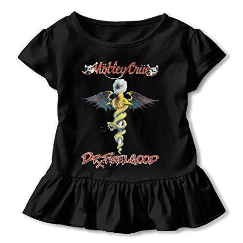 Motley Crue Round Neck Short Sleeve Ruffle Hem Tops T-Shirt Baby Girl Cotton Tee Graphic Tee Black