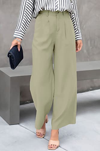 Prettygarden Women's Casual Summer Work Pants High Waisted Palazzo Pant Flowy Wide Leg Trousers With Pockets (Green,Medium) #TOP1