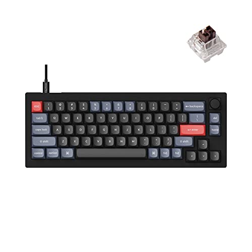 Keychron V2 有線カスタムメカニカルキーボードノブバージョン 65%レイアウト QMK/VIA プログラム可能 ホットスワップ可能 Keychron K Pro ブラウンスイッチ Mac Windows Linux 対応 カーボンブラック 非透明