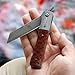 KATSU Handmade Damascus Pocket Knife Wood Handle, Japanese Razor Folding Knives for Men Linner Lock,Snake Wood Damascus Blade Flipper Knife with Leather Sheath Camping Hiking