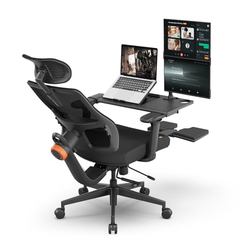 Newtral Ergonomic Office Chair with Laptop Tray - Desk Chair with 4D Armrests, Dynamic Lumbar Support, ComFootrest & 136° Recline - High Back Executive Chair for Home Office (with Laptop Des