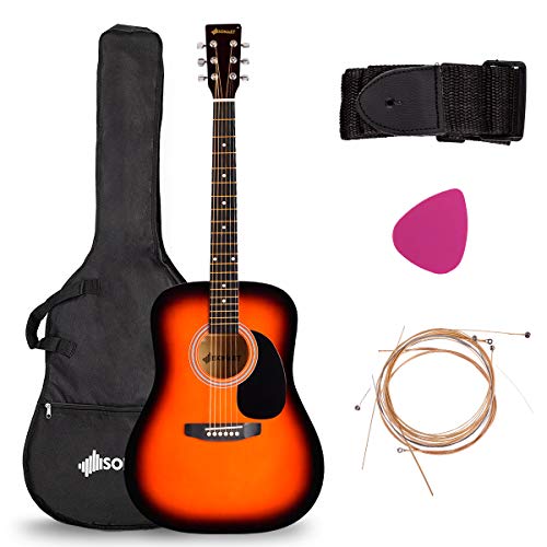 Sonart 41” Full Size Beginner Acoustic Guitar, Professional Customization Smooth Mirror Structure Steel String W/Case, Shoulder Strap, Pick,Extra Strings For Kids, Starters, Orange #TOP13