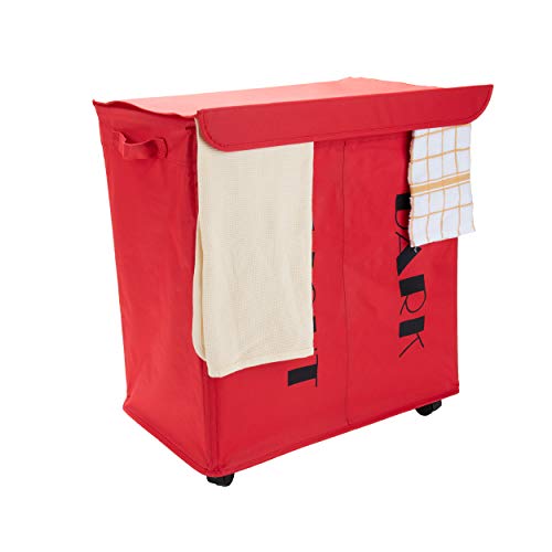 Mind Reader Double Rolling Hamper Laundry Sorter With Lid, Wheels, Handles, Red #TOP3