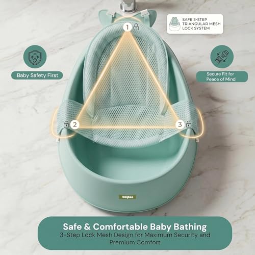 Image of Baybee Whale Baby Bath tub for 0 to 5 Years | Baby Bath Tub for Kids with Soft Mesh Cushion Support & Easy Drains | Bather & Bathtub for Newborn Boys Girls | Mini Swimming Pool for Babies (Green)