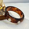 Chunky Acetate Bangle with Marble Veining & Colored Gemstones - Statement Resin Cuff Bracelet for Women (Amber) #1