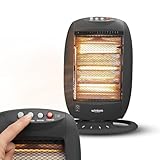 Avilia Stufa Alogena a 3 Elementi Indipendenti 1200W 38x28x55cm con Oscillazione Automatica e Spegnimento di Sicurezza Ideale per Scaldarsi nei Periodi Invernali con Antiribaltamento