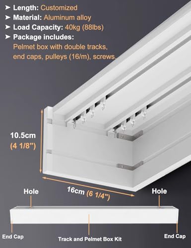 Riel de cortina resistente para techo de 2 m en color blanco con cenefa integrada 7