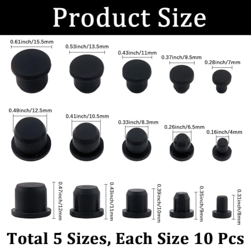 Image of GORGECRAFT 50Pcs 5 Sizes Black Hole Plugs Round Silicone Stoppers Assortment Kit Rubber Plugs Flexible Rubber Stopper Waterproof Tube T-Type Button Hole End Covers for Bottles Pipes Flower Pots