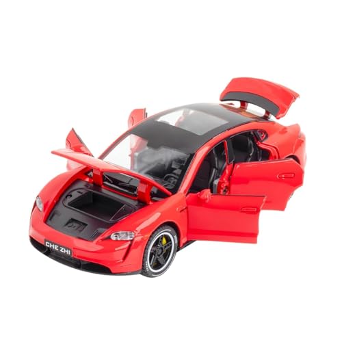 Image of Porsche Taycan 1:32 Scale Exclusive Alloy Metal Pull Back Die-cast Car Model with Sound Light Mini Auto Toy for Kids (Red)