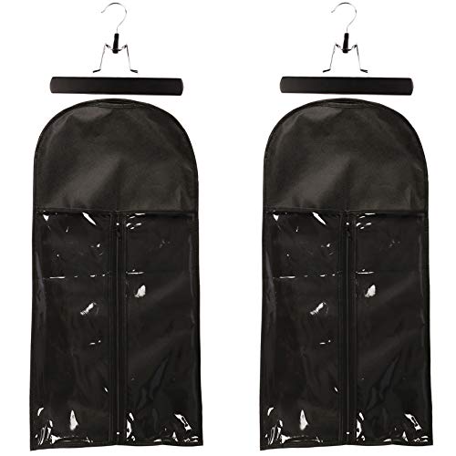 2 PCS Hair Extensions Storage Bag, Folding Storage Bags for Wig with Wooden Hanger,Dust Proof Portable Wig Storage Bag Hair Extension Carrier Holder With Strong Durable Zipper (Black)