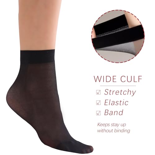 9 Pairs Ankle Sheer Socks For Women,Premium 20D Reinforced Toes in Black & Nude One Size2