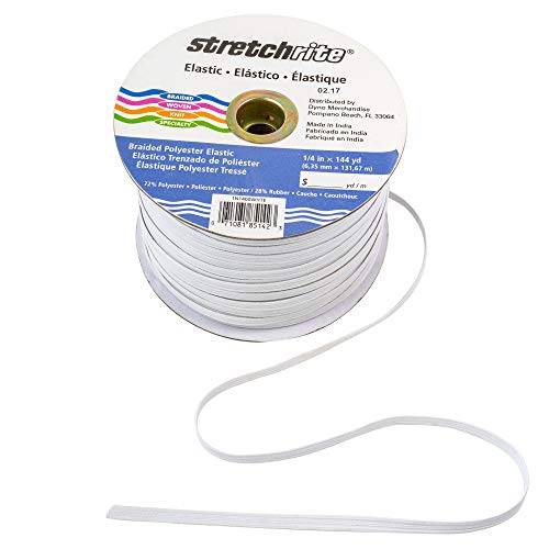 Stretchrite 1/4 Inch Braided Polyester Elastic For Sewing And Crafting, 1/4-Inch By 144-Yards, White #TOP1