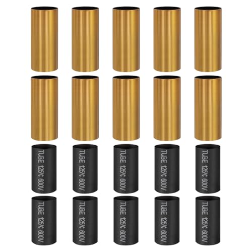 PATIKIL 2" Tall Candle Covers Sleeves, 10Pcs Metal E12 Chandelier Socket Sleeves with Insulation Heat Shrinkable Flame Retardant Tube Bulb Light Base Holder for Lamps, Gold Bronze