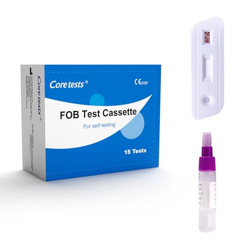 Coretests FOB Bowel Health Test (15 Count) >98% Accurate Fecal Occult Blood Screen No Dietary Restrictions High Sensitivity 50 ng/mL Fast Home Kit