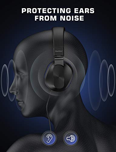 PeohZarr On-Ear Headphones New Version with Microphone, Lightweight Folding Stereo Bass Headphones with 1.5M Tangle Free Cord, Portable Wired Headphones for Smartphone Laptop Computer MP3/4-Blue