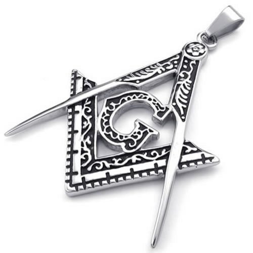 KONOV Mens Freemason Masonic Stainless Steel Pendant Necklace, Silver, 24
