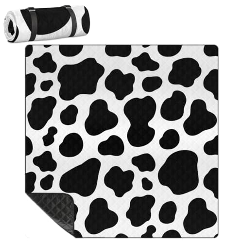 Shimoshe Extra Large Picnic Blankets 79”x 79”, Black and White Pattern Waterproof Foldable Picnic Mat with Straps Portable Beach Blanket for Camping Park Grass Beach Indoor