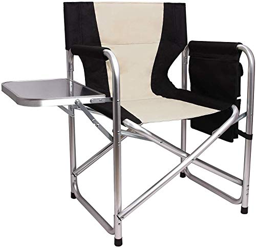 Portable Folding Directors Camping Chair - Full Back Artist Makeup Chair with Side Table Storage Bag Lightweight Aluminum Heavy Duty Supports 300lbs Outdoor Indoor