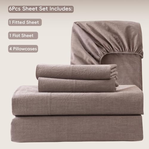 Image of MooMee Sheet Set 100% Washed Cotton Linen-Like Extra Deep Pocket Queen | Relaxed Linen-like Texture. Soft, Breathable & Lightweight Comfort. 15-19 inch Extra Deep Pocket with All-around Elastic