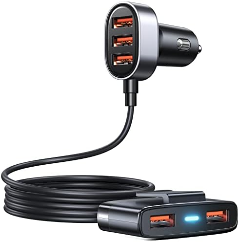 5 Multi usb car charger Adapter for Multiple Devices, 12V Multi Port,Cigarette Lighter Adapter with 5FT Cable for Back Seat Charging