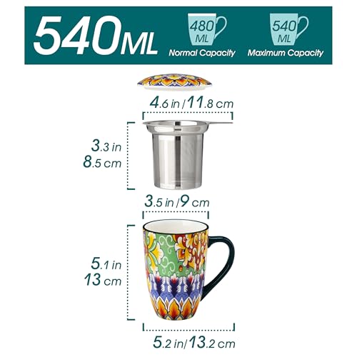 vancasso Teetasse mit Deckel und Sieb, 540ml Keramik Teetasse Groß, Schöne Tassen mit Siebeinsatz Für Losen Tee… – Ansicht 2