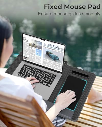 Image of Tarkan Lap Desk with Dual Cushion, Mobile Stand, Mouse Pad & Wrist Rest for Upto 15.6 Inch Laptop for Home, Office (Black Wood)