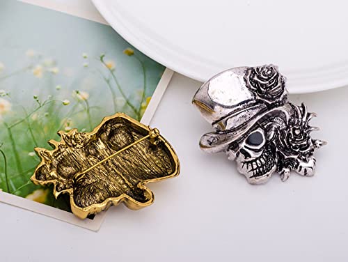 Image of Vintage Skull Head Brooch Pin Skeleton Rose Flower Pins Clip Lapel Shawl Sweater Scarves Dress Suit Backpacks Badge Hat Brooches Pins Fashion Halloween Jewelry Gifts for Women Girls Men Accessories
