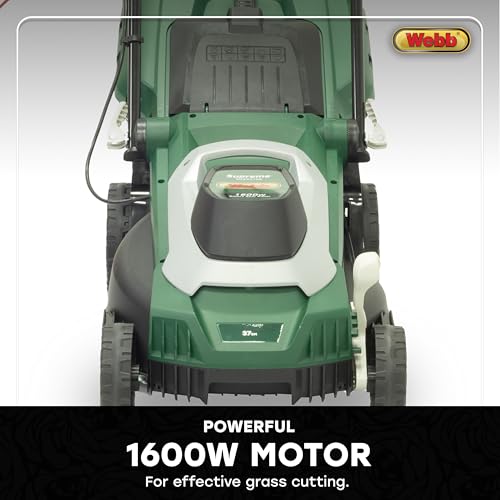 Webb Supreme WEER37RR Electric Rotary Lawnmower with Rear Roller, 6 Cutting Heights, 37cm 15 inch Cutting Width, 1600w Motor, 15 Metre Cable and 40L Collection Bag - 3 Year Guarantee - 8