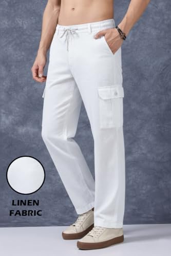 Image of Men's Multi Color Cargo Casual Trousers | Men's Regular Fit Straight Pants | Comfortable Stylish Cargo for Men | Soft Fabric for Everyday Wear, Travel & Office | Linen Cotton Bottom Wear