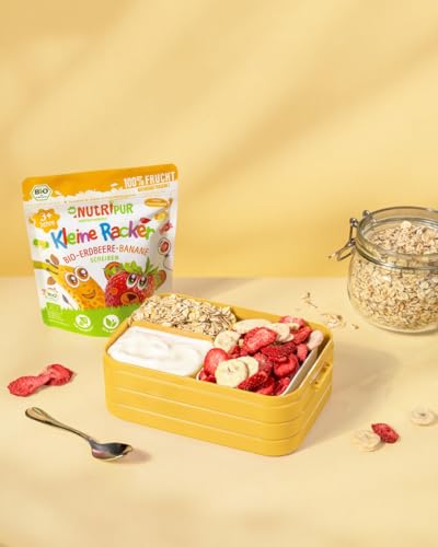 BIO Frucht Snack für Kinder: 6x15g Bananen und Erdbeeren Gefriergetrocknet – Gefriergetrocknete Früchte – Getrocknete Früchte – Kleine Racker NutriPur