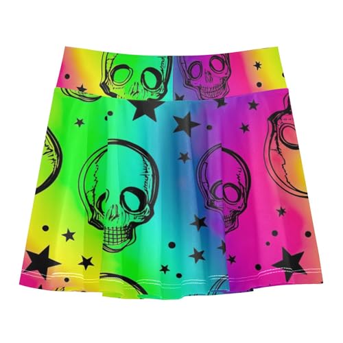 Cartoon Girls Skorts Athletic Shorts Toddler Tennis Skirts Pleated Skort Neon Colorful Skulls Rainbow 4t2