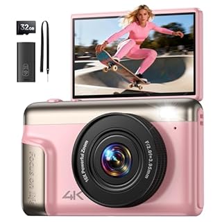 4K Macchina Fotografica Digitale Fotocamera: 64MP Compatta Videocamera Vlog con 16X Zoom Autofocus - Regali per Principianti Adulti - 180° Flip Macchine Fotografiche Ragazze Ragazzi Rosa