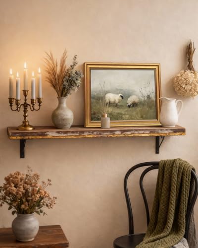 Image of VIYYIEA Vintage Gold Framed Wall Art for Living Room, Sheep Canvas Prints Home Decor, Oil Painting Picture, Bedroom Wall Decor Gifts for Friends or Family -【Valais Blacknose Sheep】-(16L x 12W)