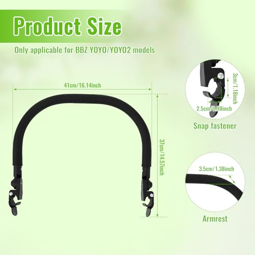 Image of Stroller Bumper Bar Angle Adjustable Armrest Stroller Handle Stroller Bar Removable Stroller Crossbar for Yoyo, Compatible with Yoyo 2, for Yoyo+, Black PU Leather