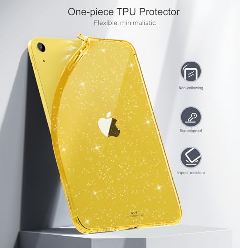 Image of MoKo Clear Case for iPad (A16) 11th Generation 2025 11-inch /10th Gen 2022 10.9 inch, Lightweight Soft TPU, Anti-Scratch Ultra Clear Tablet Cover, Shockproof Impact Resistant, Yellow + Glitter