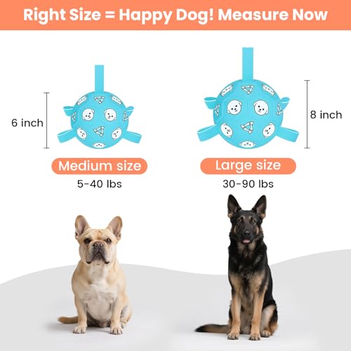 Image of 8 Inch Dog Soccer Ball with Straps, Jolly Ball for Medium Dogs | Interactive Dogs Toy for Tug of War, Water Toys, Durable Large Dog Balls for Outside Play Outdoor Training, Birthday Gift