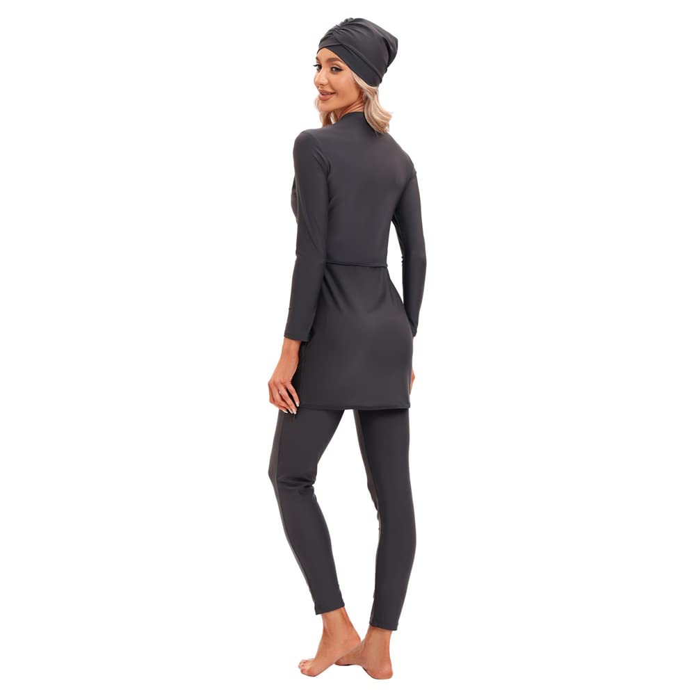 IMEKIS Burkini Musulman Maillot de bain pour femme Motif floral Maillot de bain Islamique Maillot de bain manches longues Rash Guard Fermeture éclair Haut de bain avec maillot de bain Hijab 3 pièces
