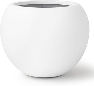 12.8" H x 16" D Globo Fiberstone Round Planter with Drainage Hole, Smooth Finishes,